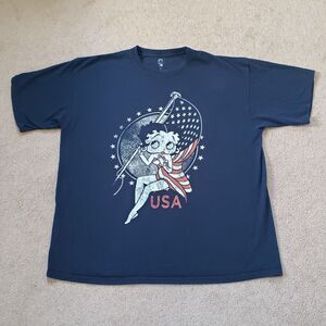Betty Boop Patriotic Proud Betty Graphic T-shirt Navy Blue Cotton Size 2XL USA